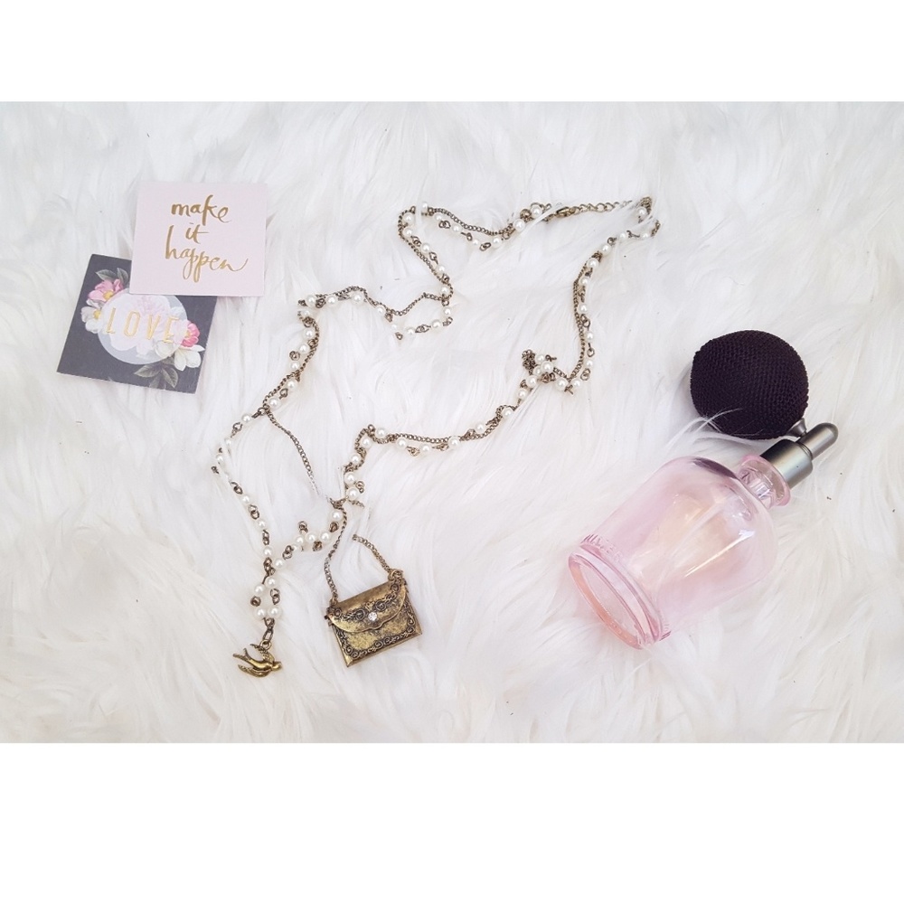 Vintage Style Envelope / Bird Pearl Necklace